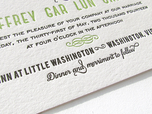 letterpress wedding invitation spring green
