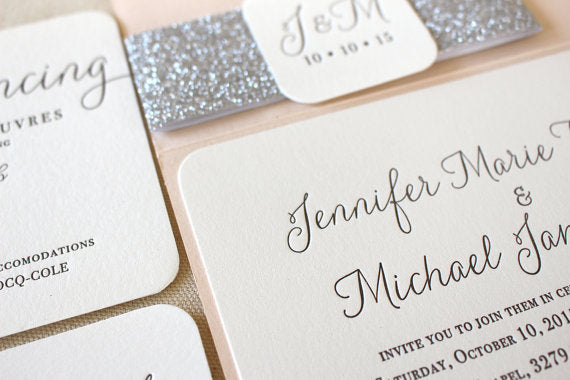 letterpress wedding invitation rounded corner willow suite