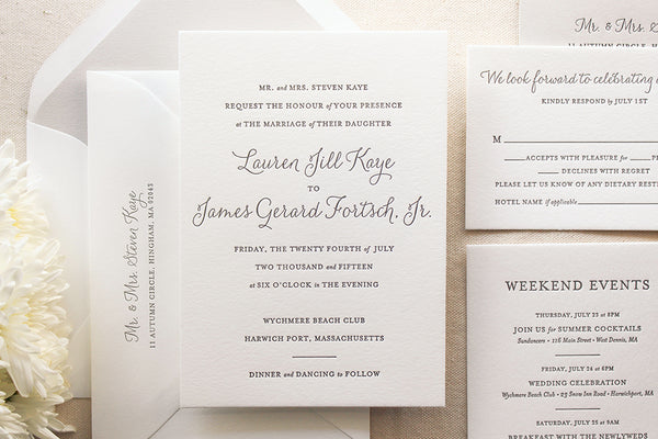 letterpress wedding invitation suite lily