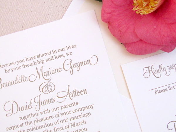 letterpress wedding invitation romantic glam