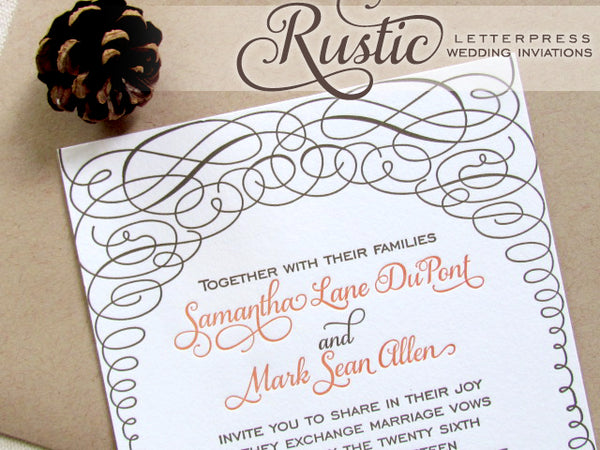 letterpress wedding invitation rustic