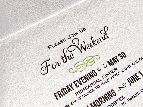 letterpress wedding rehearsal card spring green