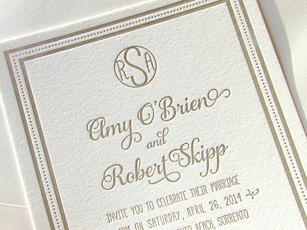 letterpress wedding invitation casual beach