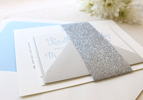 letterpress wedding invitation belly band glitter winter