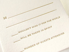 letterpress rsvp card mint and gold