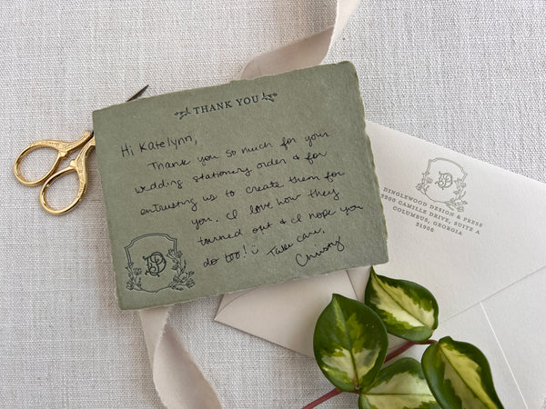 thank note on handmade paper