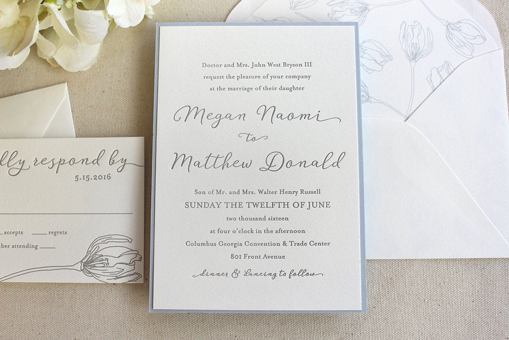 Spring Lily Letterpress Wedding Invitation Suite