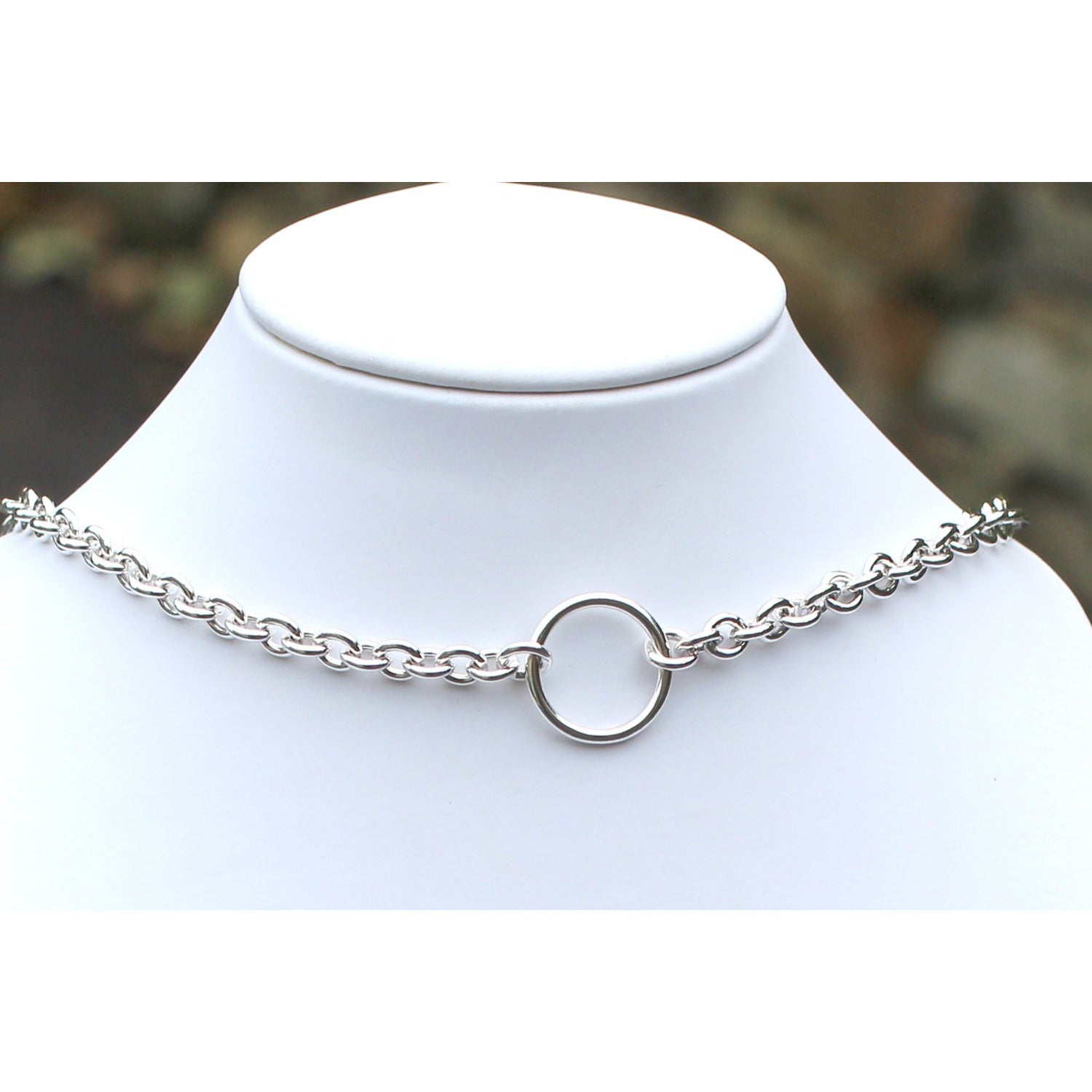 Handmade Sterling Silver BDSM Day Collar with Classic O Ring and Medium Chain
