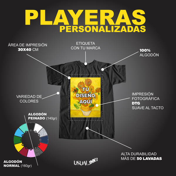 Playeras Personalizadas Para Hombre Y Mujer En Diferentes Medidas