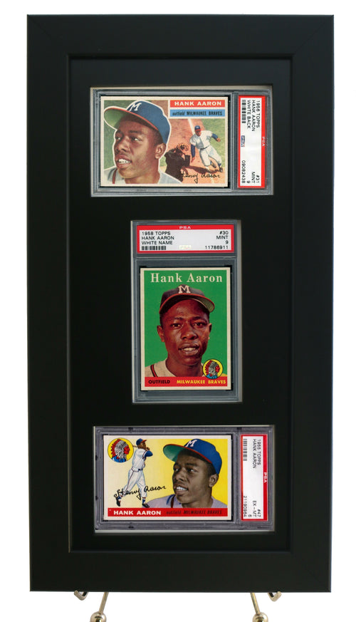 Sports Card Frame for Three PSA Graded Cards (2 Horizontal/1 Vertical)-Black Design