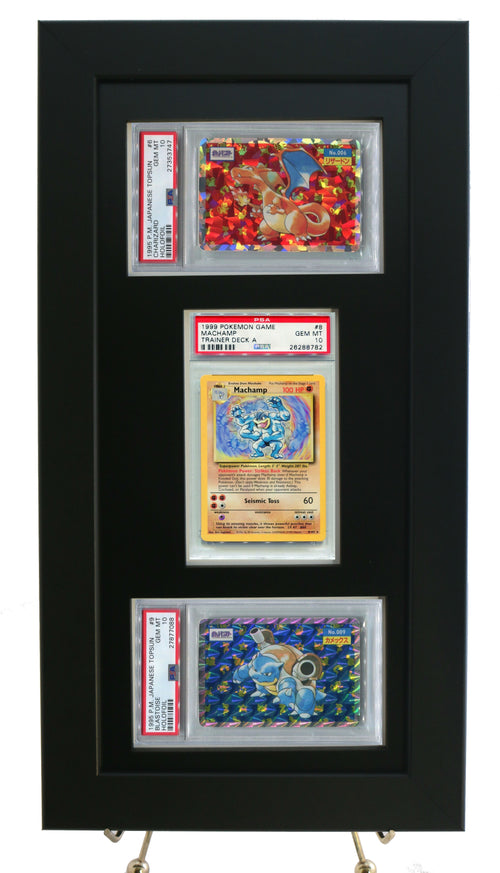 Pokemon Card Frame/Display for (2) Horizontal & (1) Vertical PSA Pokemon Cards-Black Design