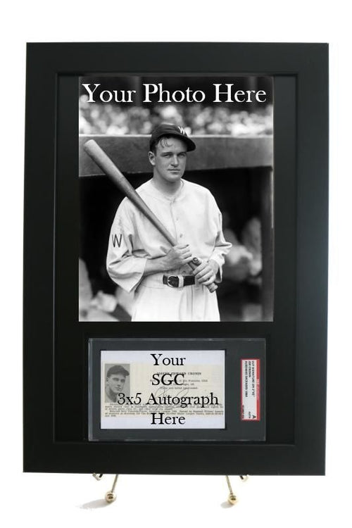 Framed Display for YOUR SGC/JSA Slabbed 3 x 5 Autograph with an 8 x 10 Vertical Photo Opening