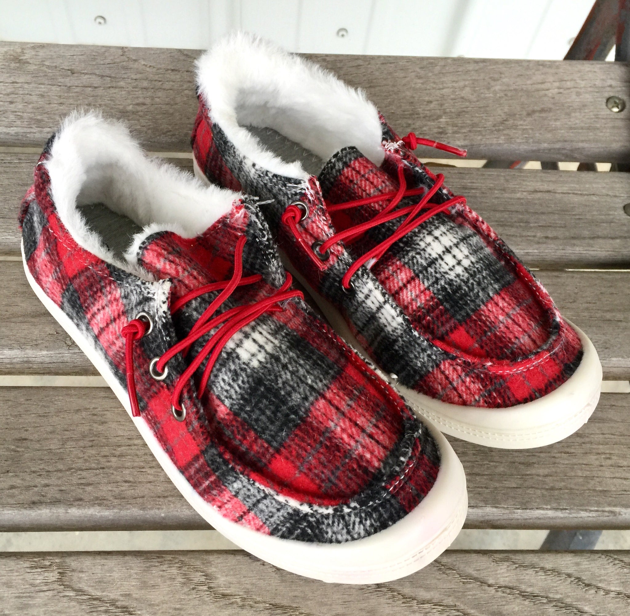 buffalo plaid slip on sneakers