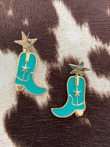 Star Cowboy Boot Dangle Earrings (Blue)