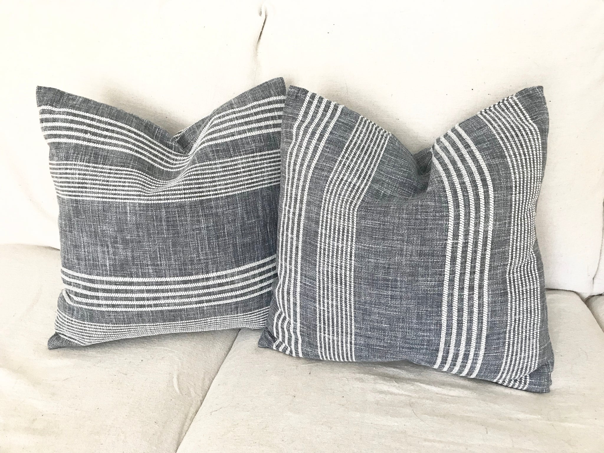 grey striped pillow