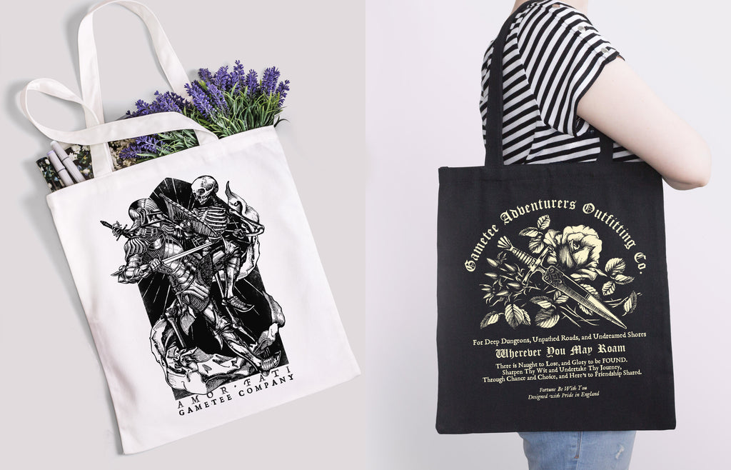 Tote Bags with Knight an Rose and Daggers Designs