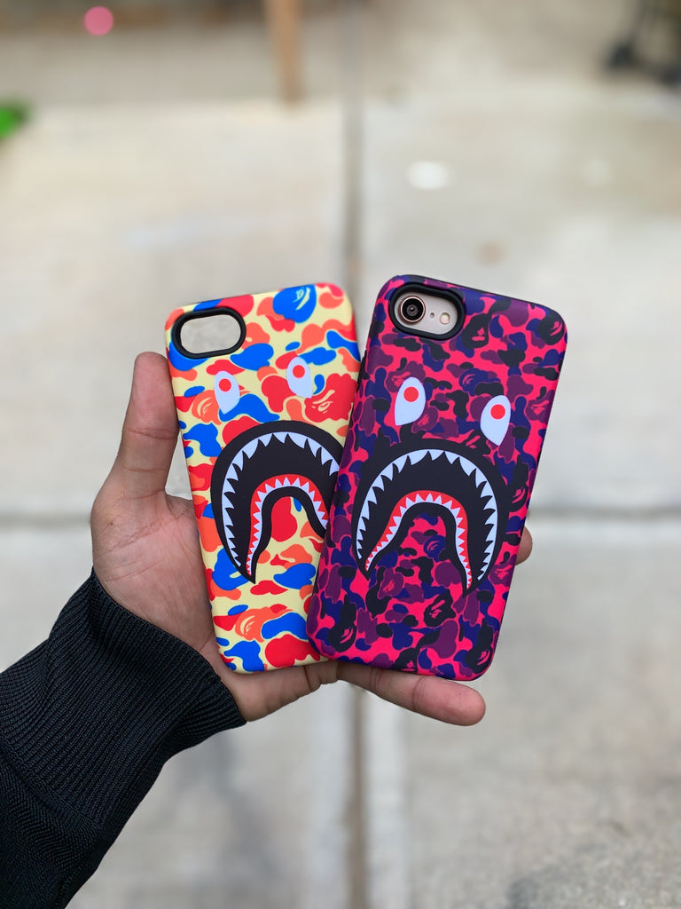 Image of Purple Camo Bape Bathing Ape Shark Mouth Phone Case for iPhone 7 8 SE