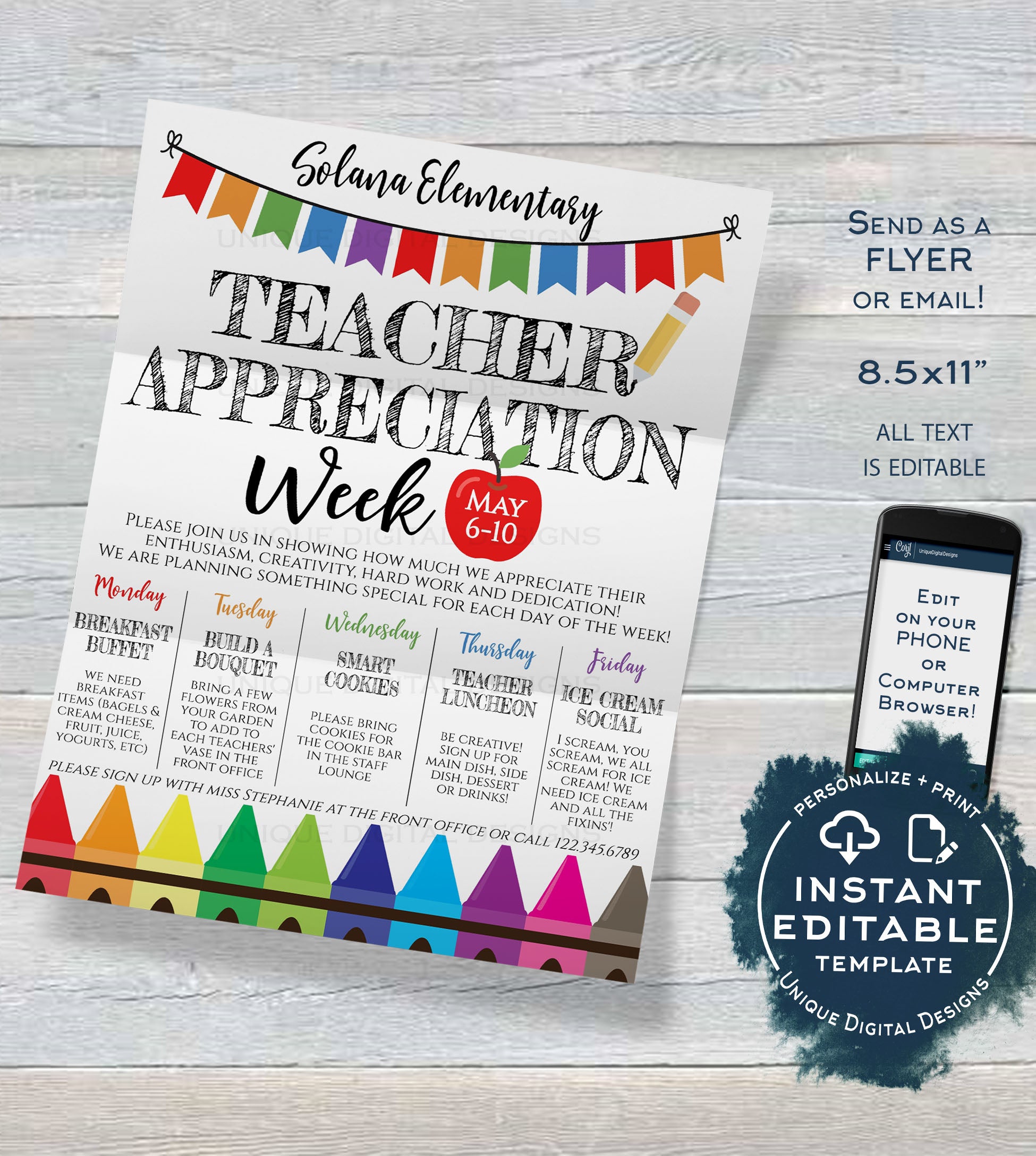 Teacher Appreciation Week Invitation, Editable School Staff Appreciati