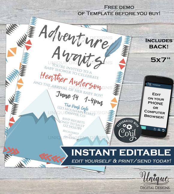 adventure begins baby shower invitations