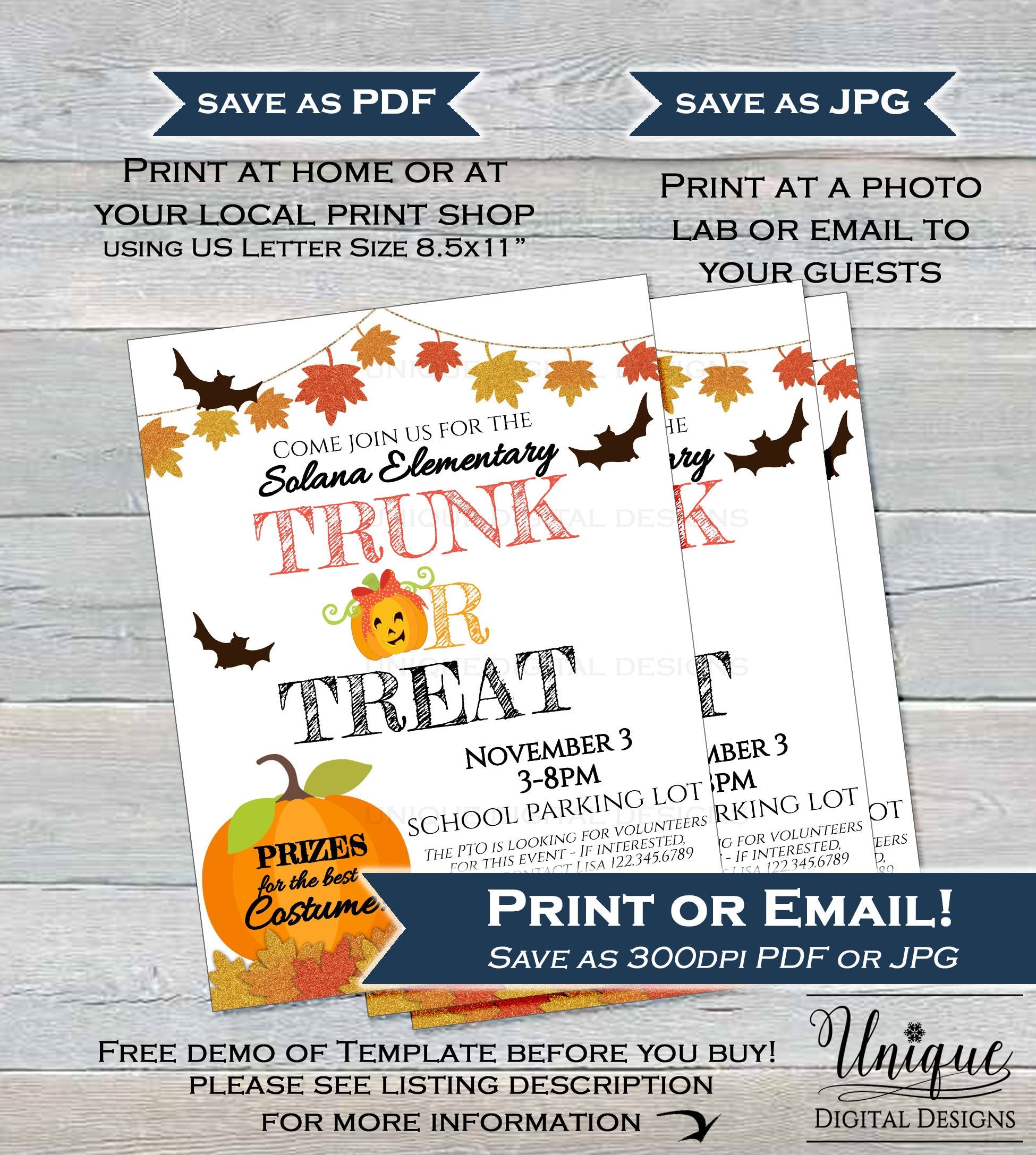 Trunk or Treat Flyer, Editable Halloween Invitation , Kids Church Comm