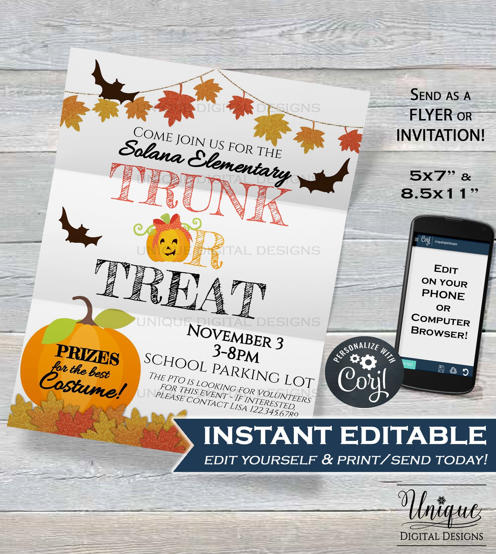 Trunk or Treat Flyer, Editable Halloween Invitation , Kids Church Comm