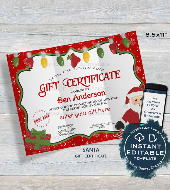 T Certificate Editable T Certificate From Santa Custom Santa