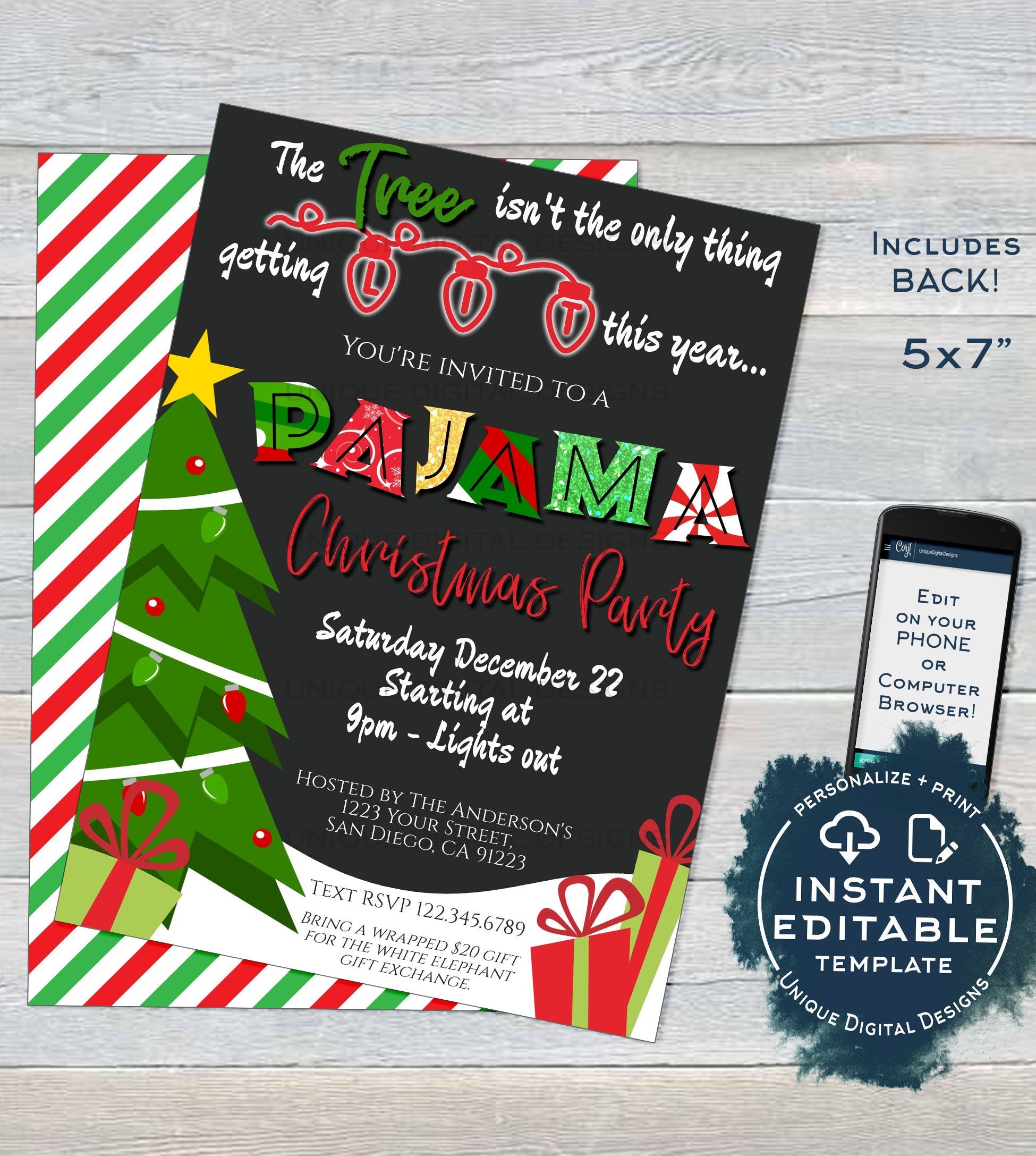 christmas-pajama-party-invitations-adult-christmas-invite-editable