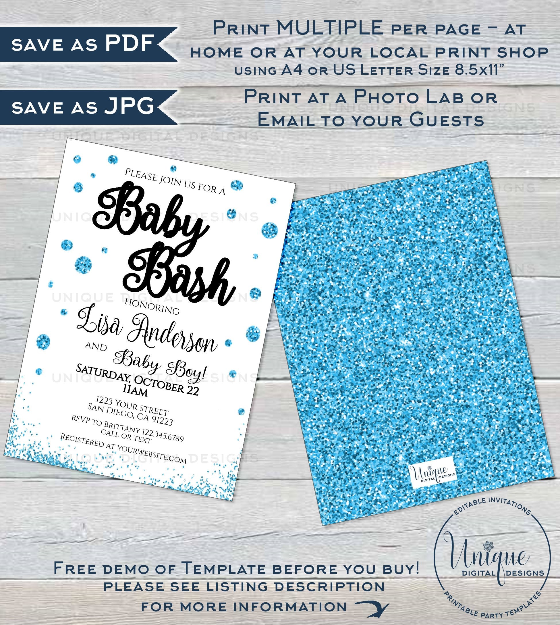 Baby Bash Shower Invitation Editable Baby Sprinkle Invite Baby Boy B