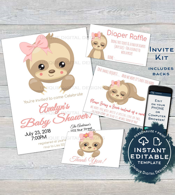 sloth baby shower invitations