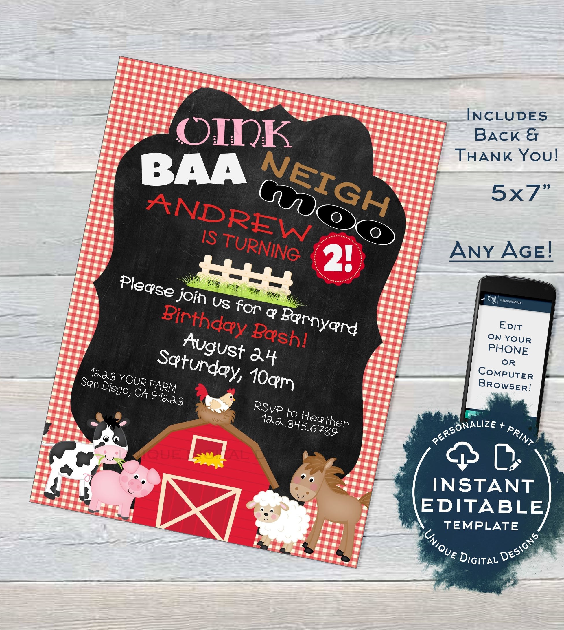 Farm Animal Birthday Invitation, Editable Petting Zoo ...