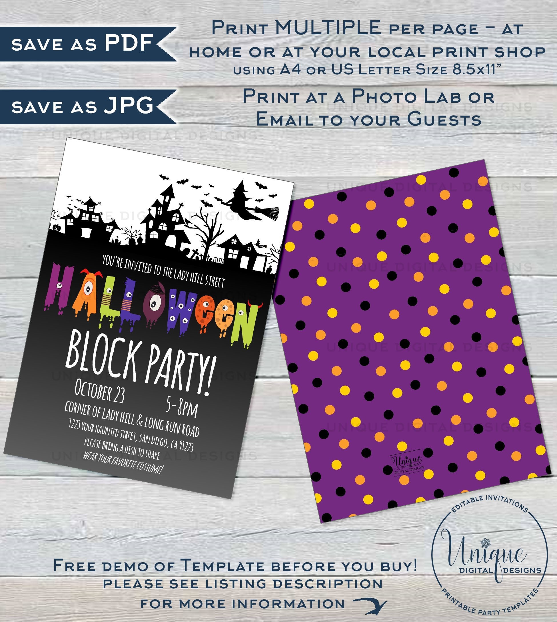 Halloween Block Party Invitation, Editable Street Party Invite, Neighb Intended For Block Party Template Flyer