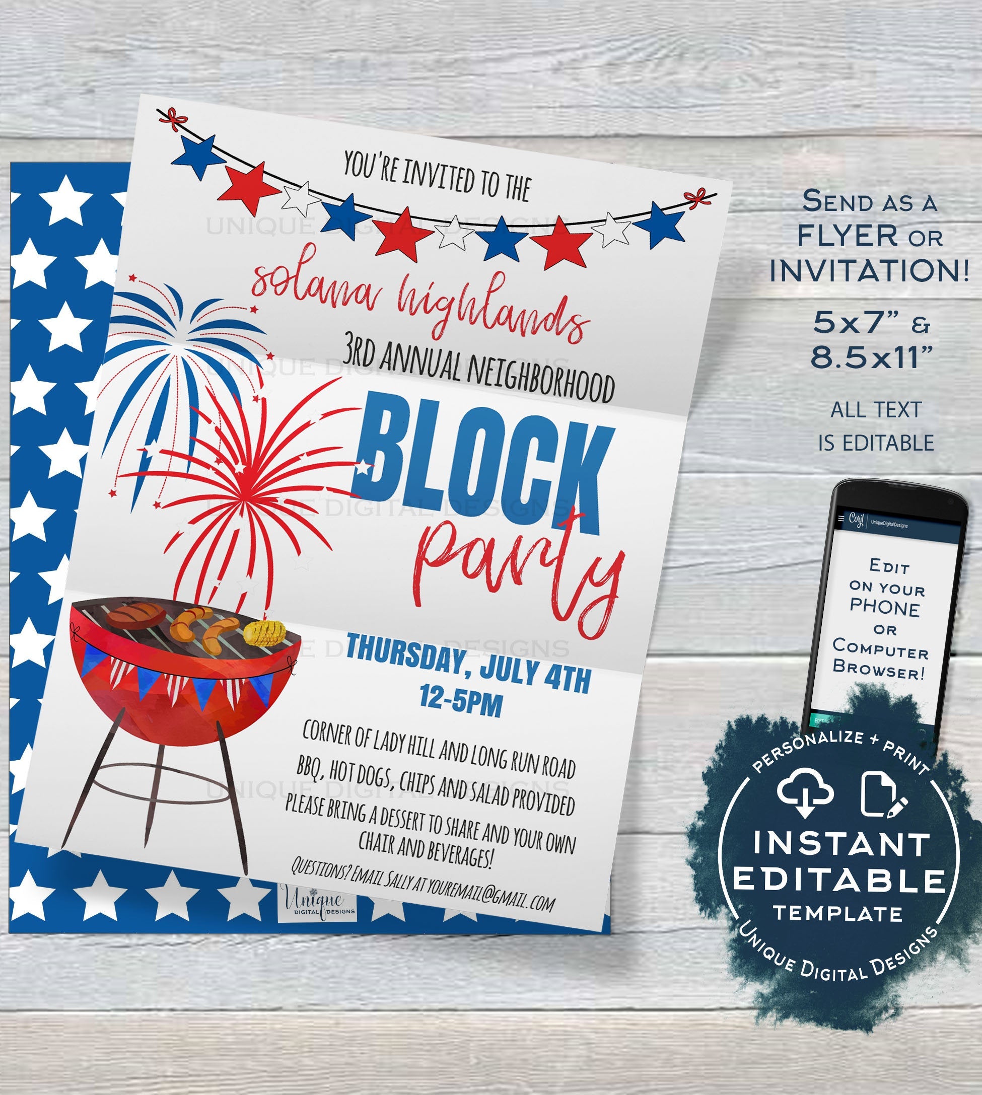 Editable Block Party Flyer, 22th of July Neighborhood Street Party Invi Regarding Block Party Template Flyer