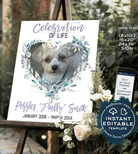 Dog Memorials Sign, Editable Celebration of Life Poster for Pet Lovers, Cat Dog Horse Remembrance Gift, Printable Funeral