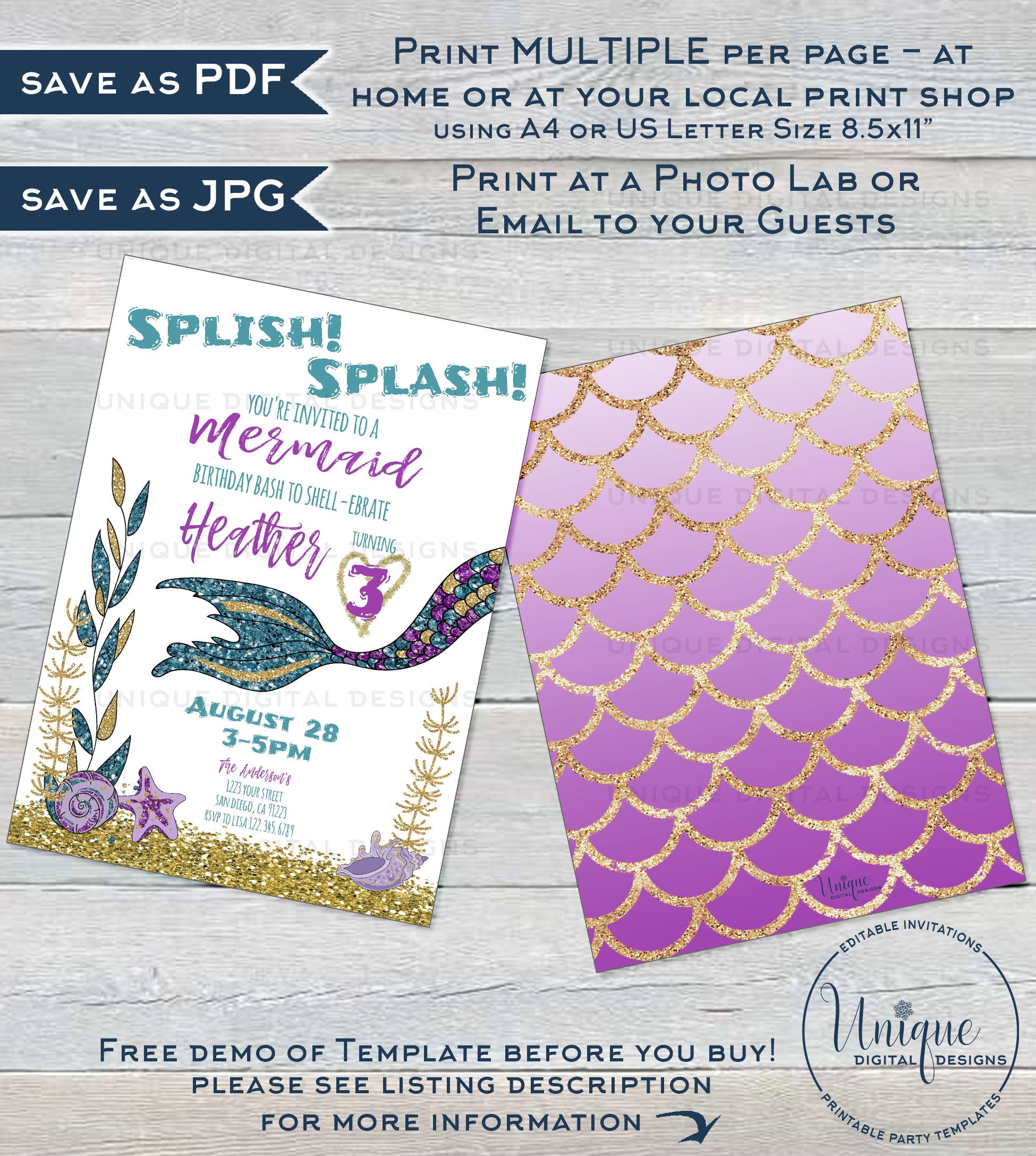 Editable Mermaid Baby Shower Invitation Printable Mermaid Kisses Star