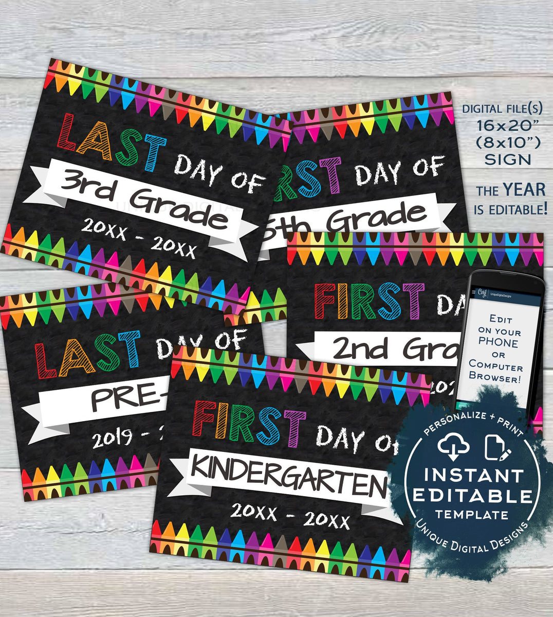 First day of School Chalkboard Sign, reusable Last day School Board, C