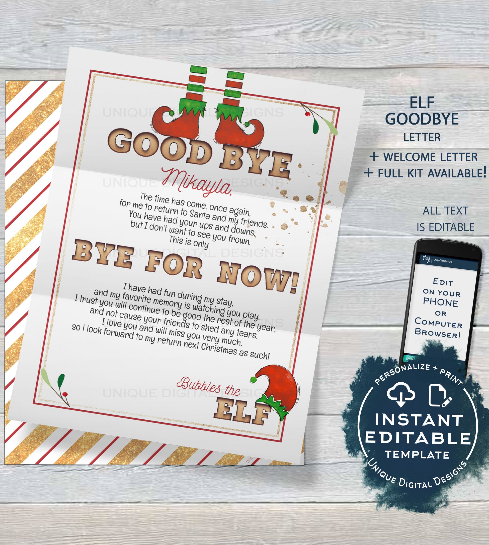 Editable Elf Letter, Elf Goodbye Letter, Personalized Christmas Santa