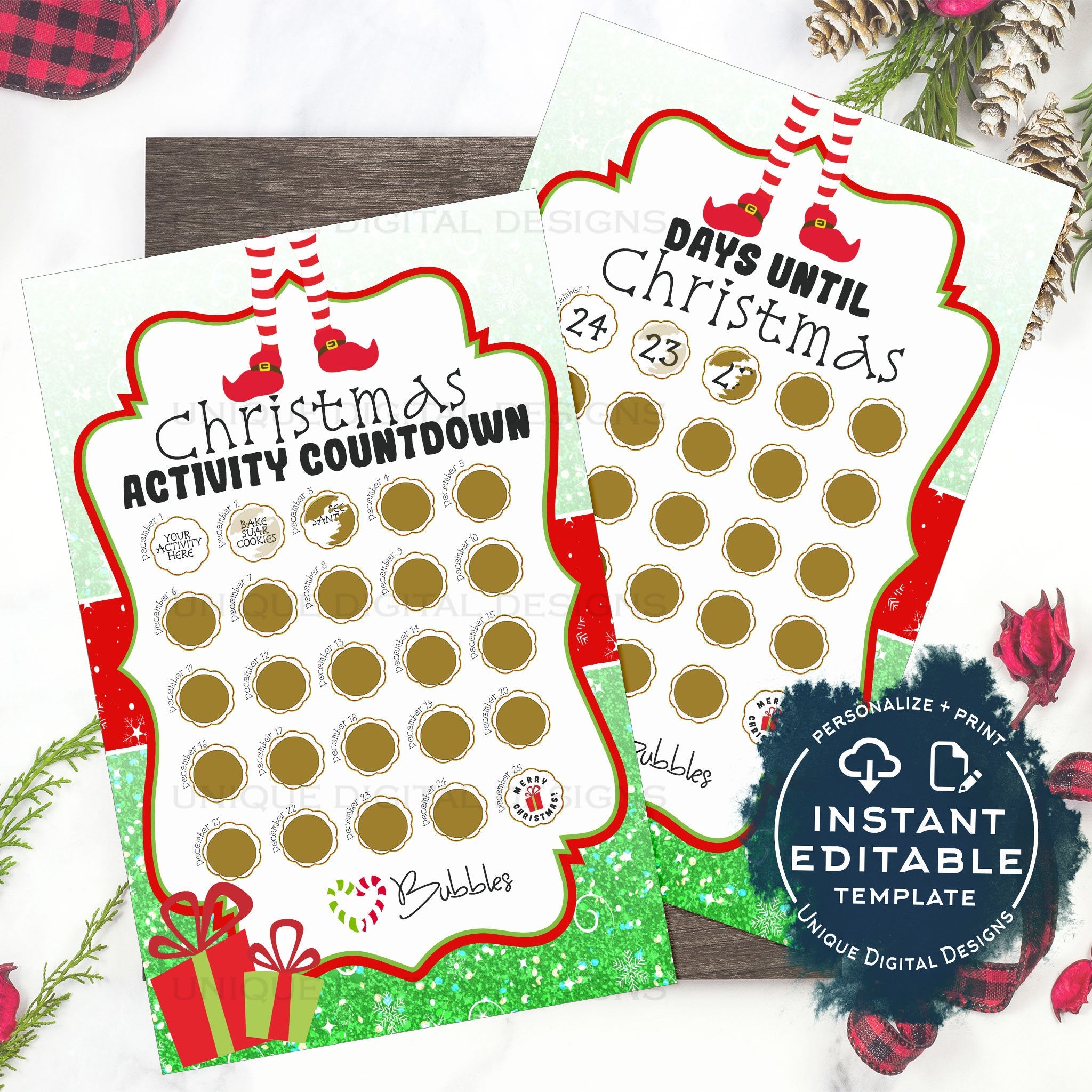 Editable Elf Advent Calendar Scratch Off, Personalized Elf Activity Ca