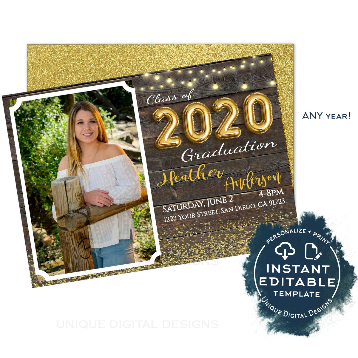 Graduation Invitation Editable Senior Photo Grad Announcement Card Go