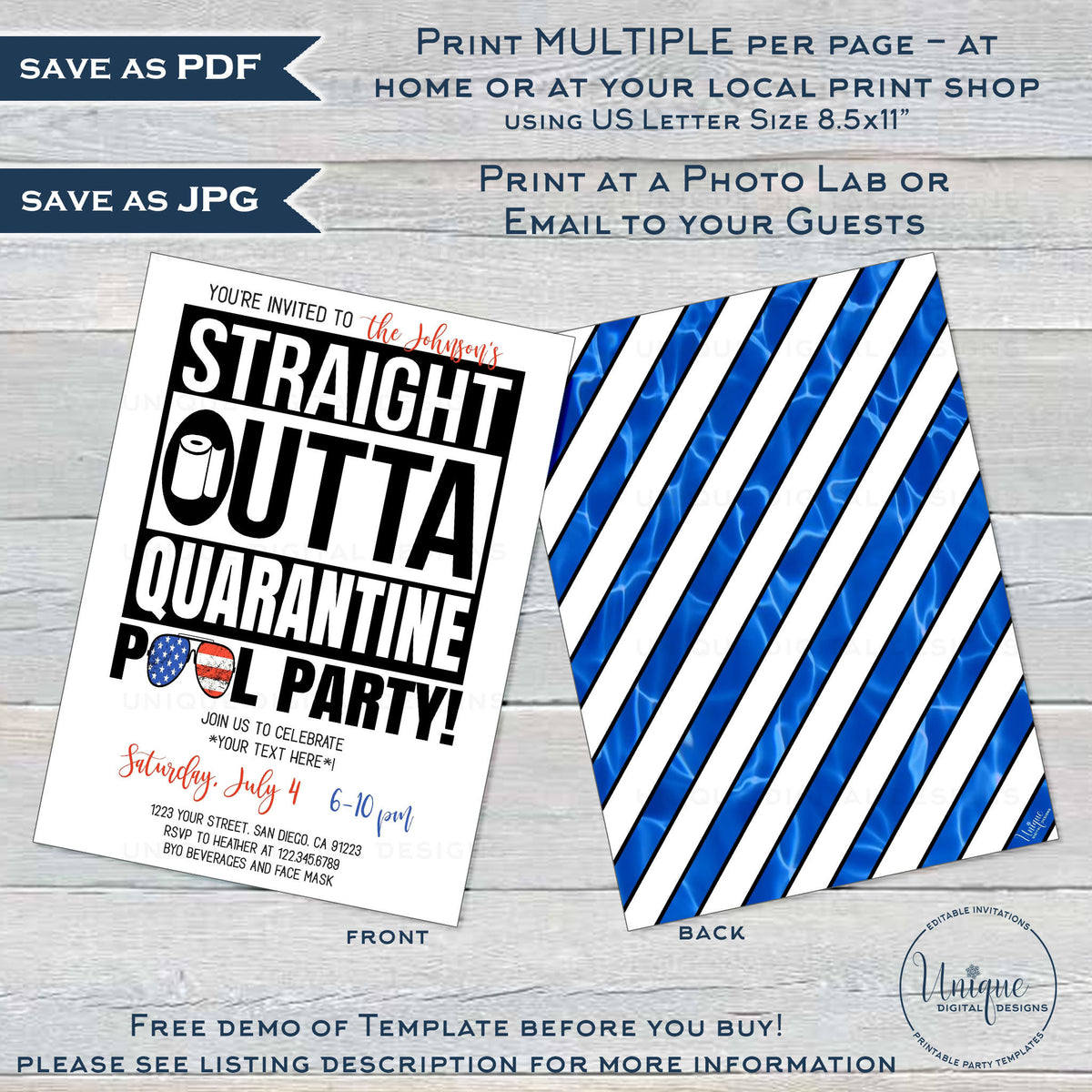Straight Outta Quarantine Pool Party Invitation 4th Of