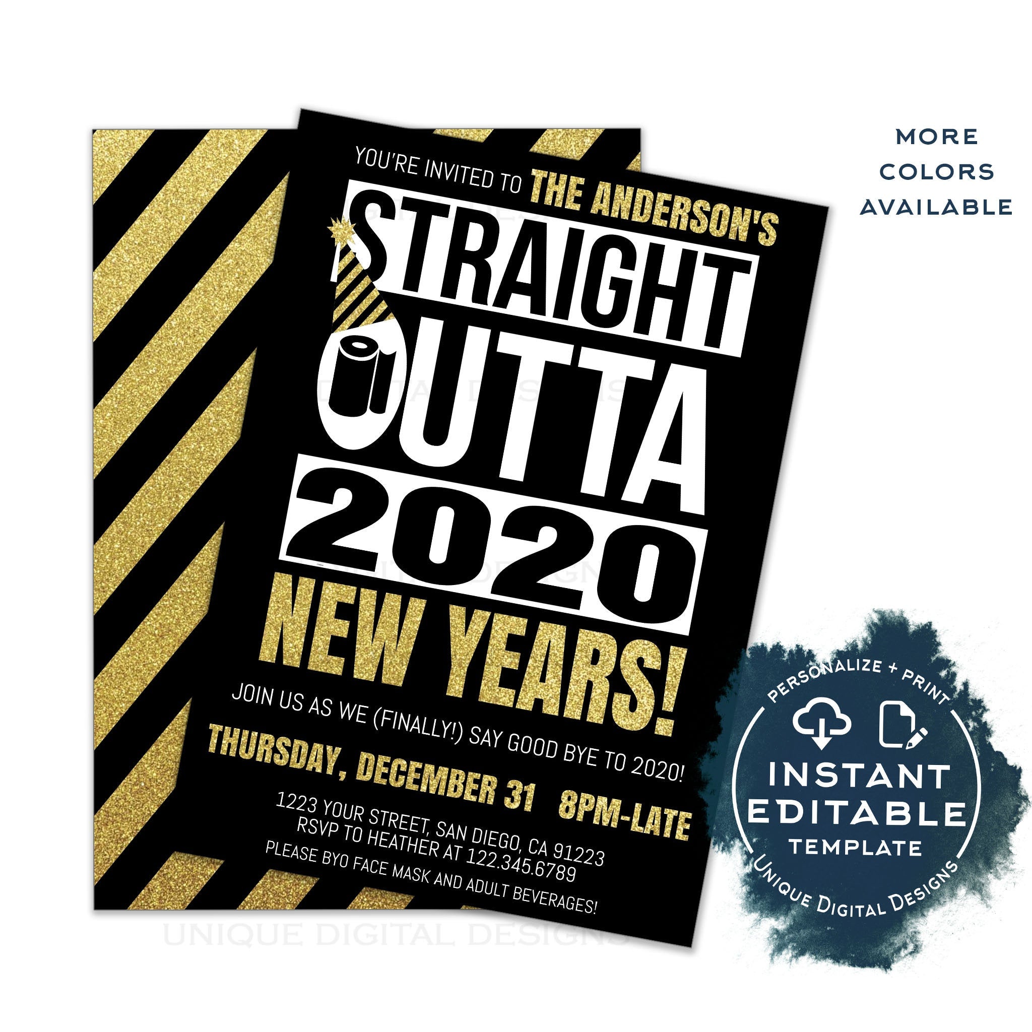 Editable New Years Eve Party Invitation Straight Outta Quarantine Inv