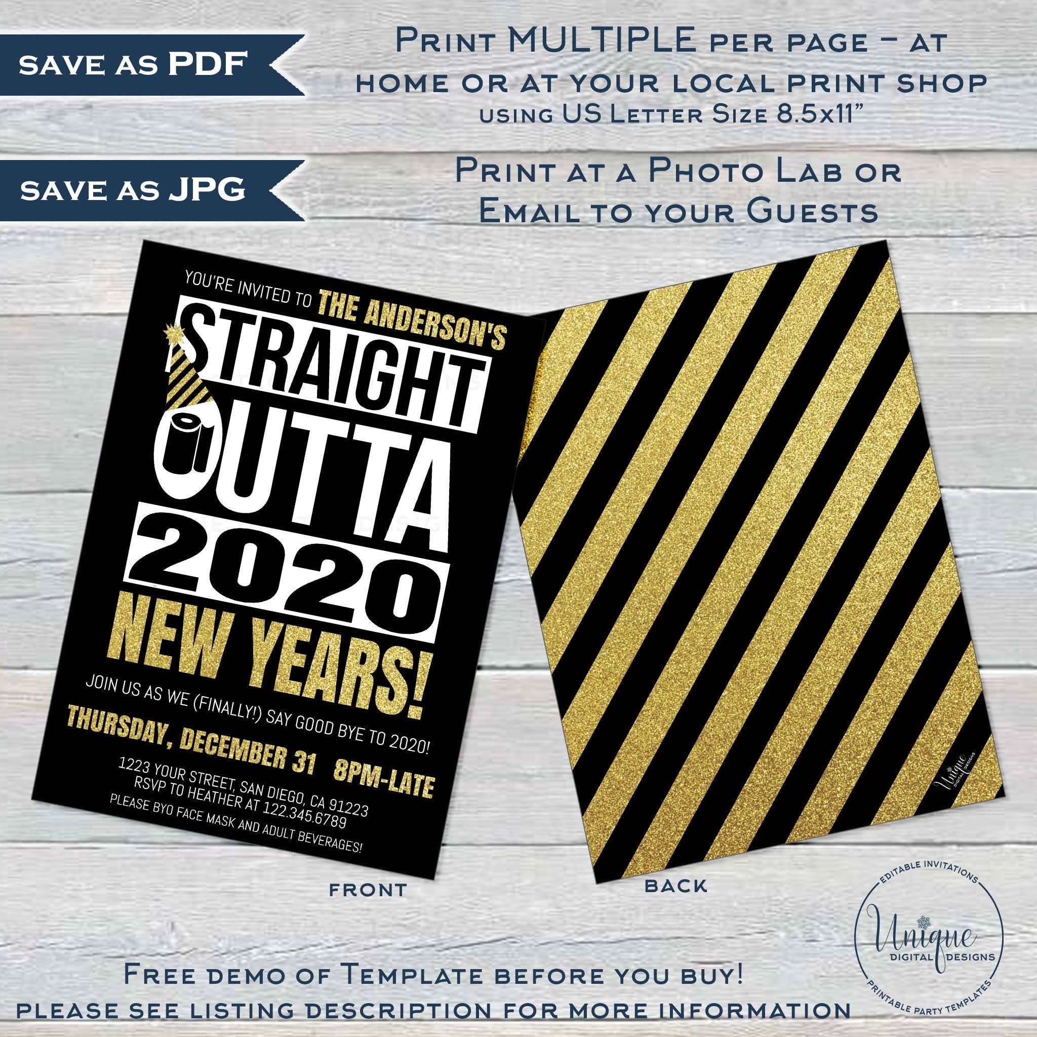 Editable New Years Eve Party Invitation Straight Outta Quarantine Inv