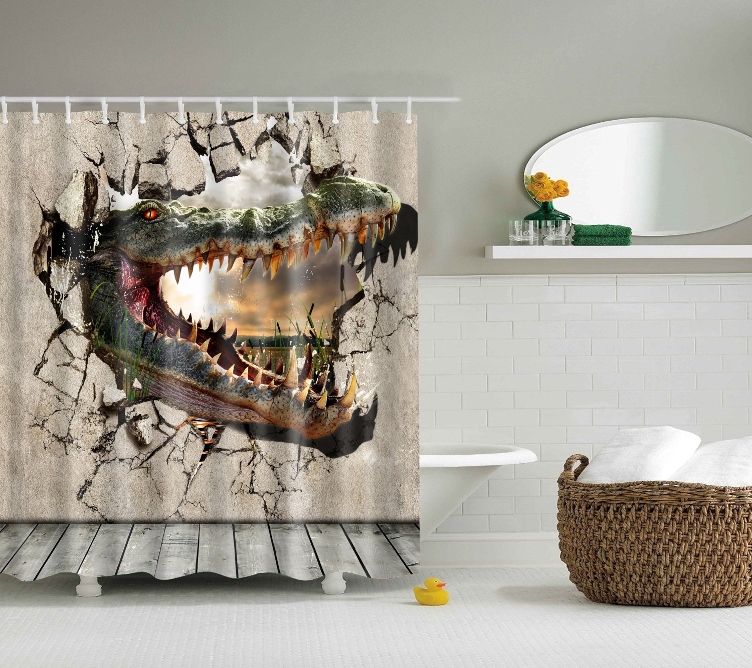 3D Dinosaur Tyrannosaurus Virtual Reality Shower Curtain Bath Decor ...