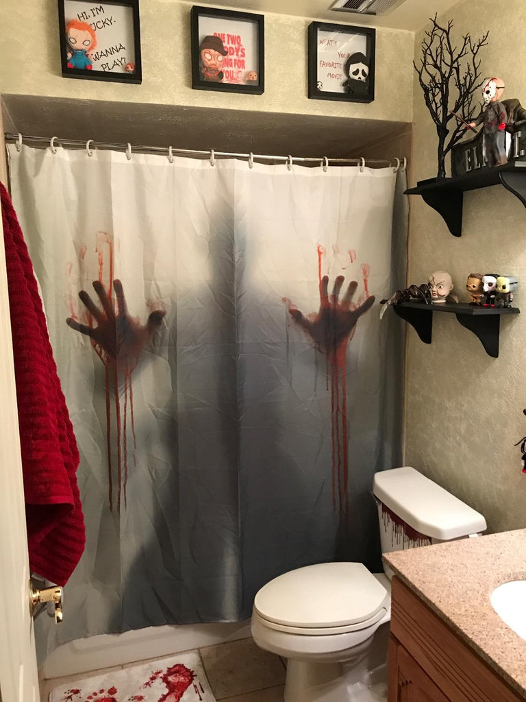 Bloody Hand Print Shadow Scary Shower Curtain Bathroom Decor Gojeek