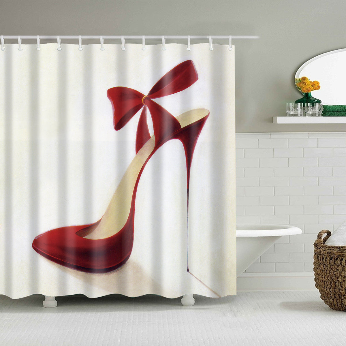 Bow Knot Red High Heel Shoe Shower Curtain Bathroom Decor – GoJeek