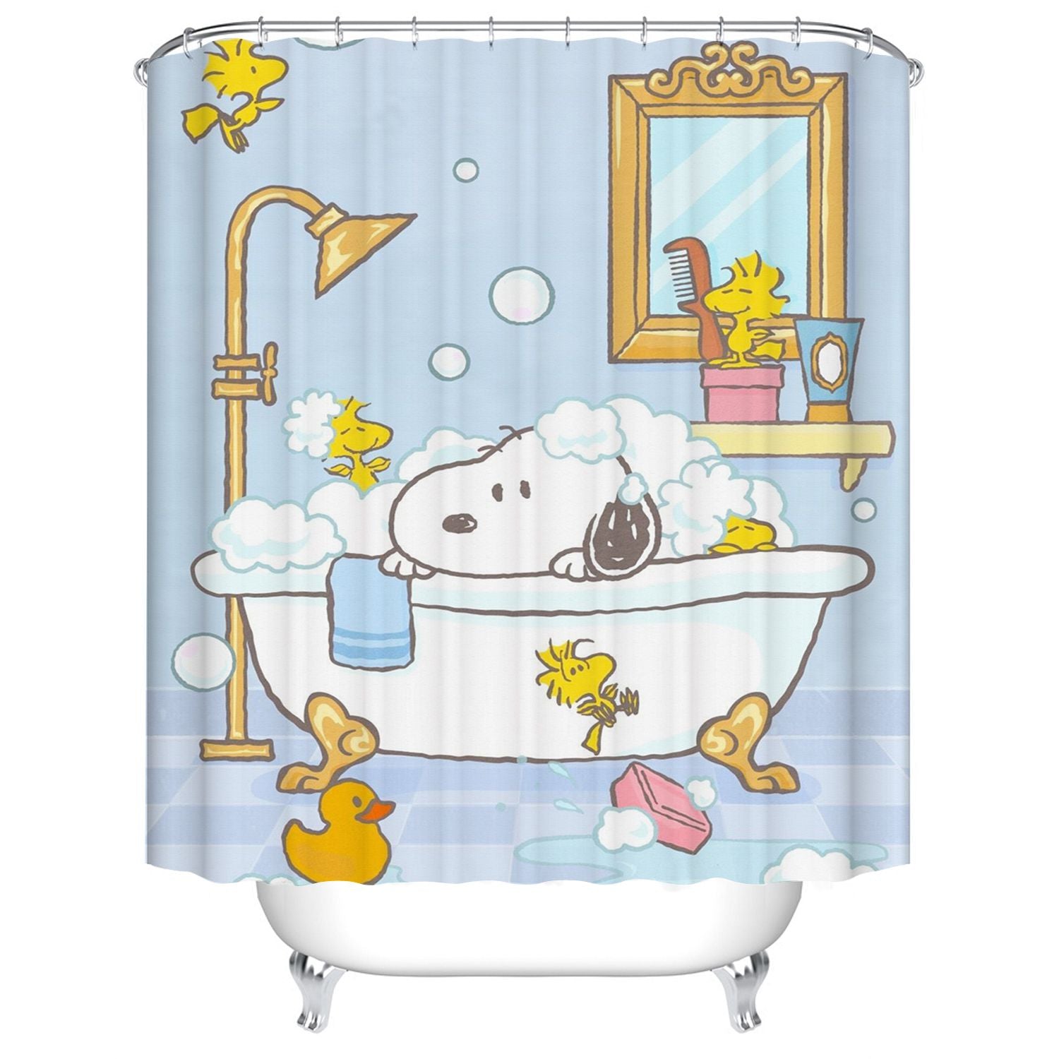 Cartoon Snoopy In Bathtub Bathing Shower Curtain Bathroom Decor Gojeek