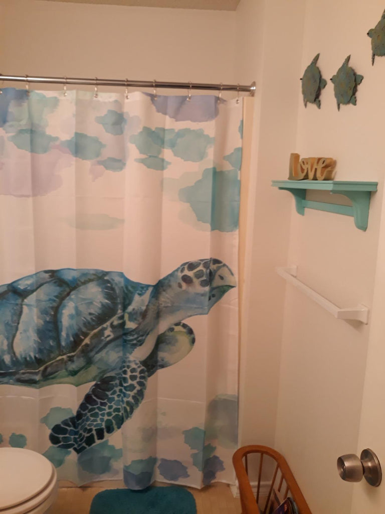 Cyan Green Watercolor Painting Sea Turtle Shower Curtain Gojeek