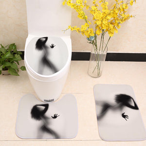 Shadow Silhouette Naked Woman 3 Pieces Bath Rug, Contour Rug and Toilet Lid Cover