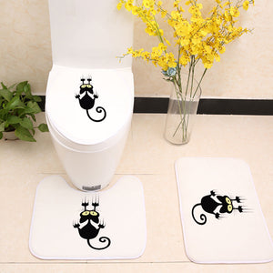 Funny Cartoon Climbing Black Cat SoftNon Slip Washable Bath Rug Toilet Seat Cover