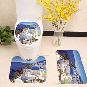 Greece Aegean Sea Santorini Agios Theodori Church Scenery Toilet Seat Cover 3pcs Set