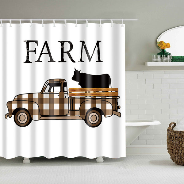 Farmers Car Truck Carrying Cow Shower Curtain Bathroom Decor – GoJeek